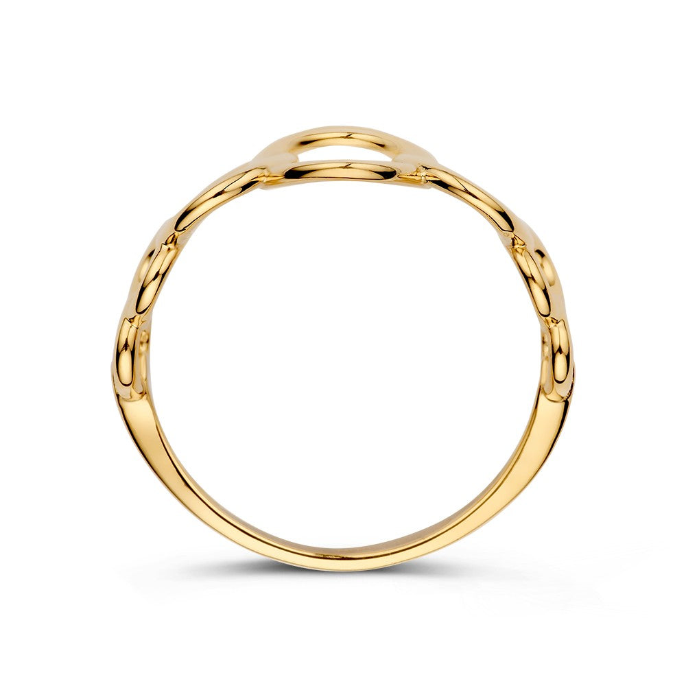 Anillo de oro amarillo juguetón con diseño abierto – 14kt oro amarillo, 14 mm de ancho, 2.6 gramos