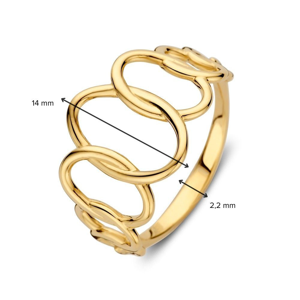 Anillo de oro amarillo juguetón con diseño abierto – 14kt oro amarillo, 14 mm de ancho, 2.6 gramos