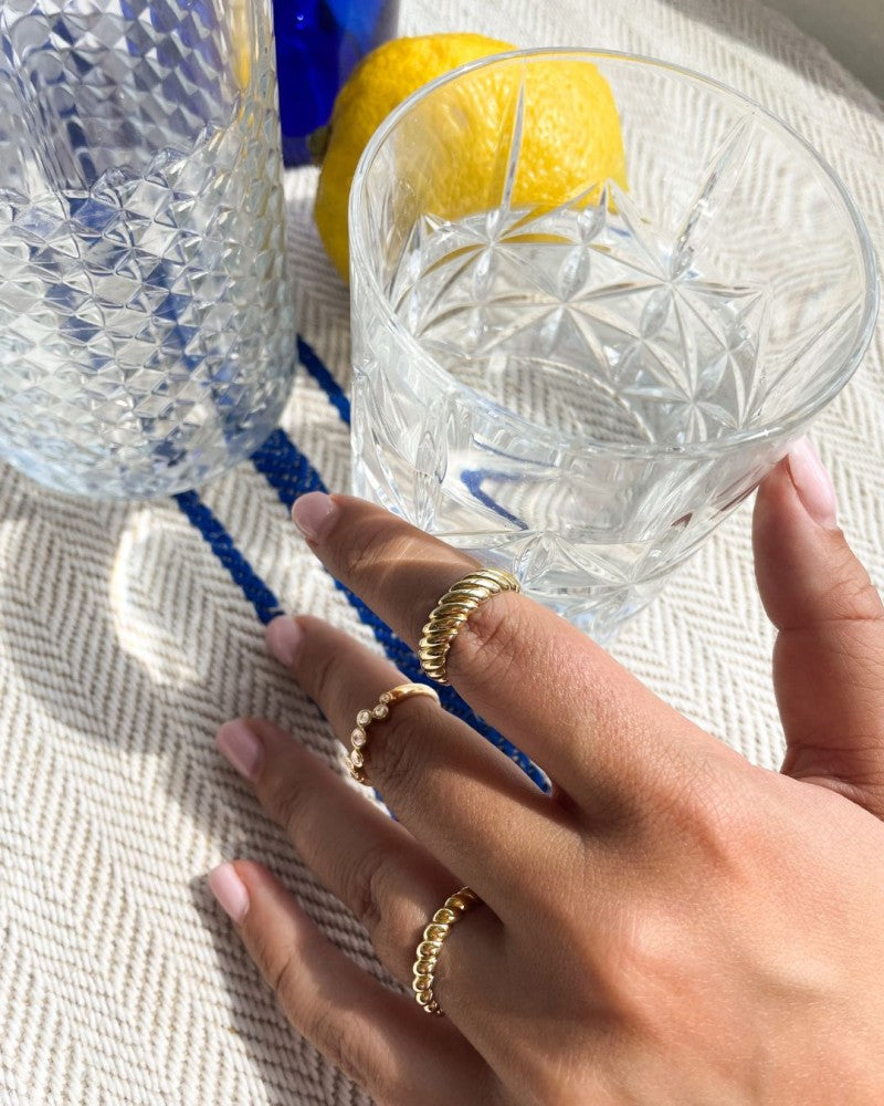 Anillo ancho de oro amarillo con banda trenzada – 14kt oro, 6 mm de ancho, 2.1 gramos