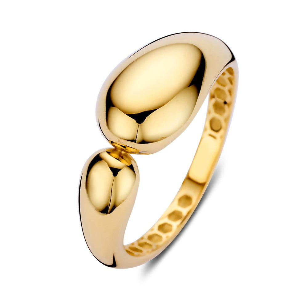 Anillo de oro amarillo con un diseño ovalado y pulido.