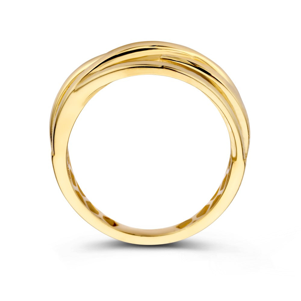 Anillo Crossover Juguetón con Cuatro Bandas de Oro – Un Estilo Sutil y Elegante