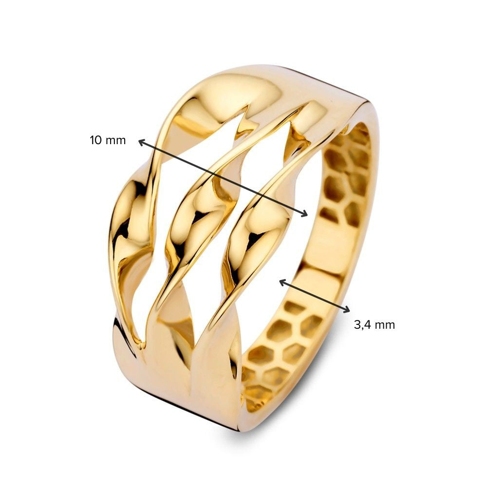 Anillo Ancho de Oro Amarillo con Tres Bandas de Oro – Una Declaración de Elegancia