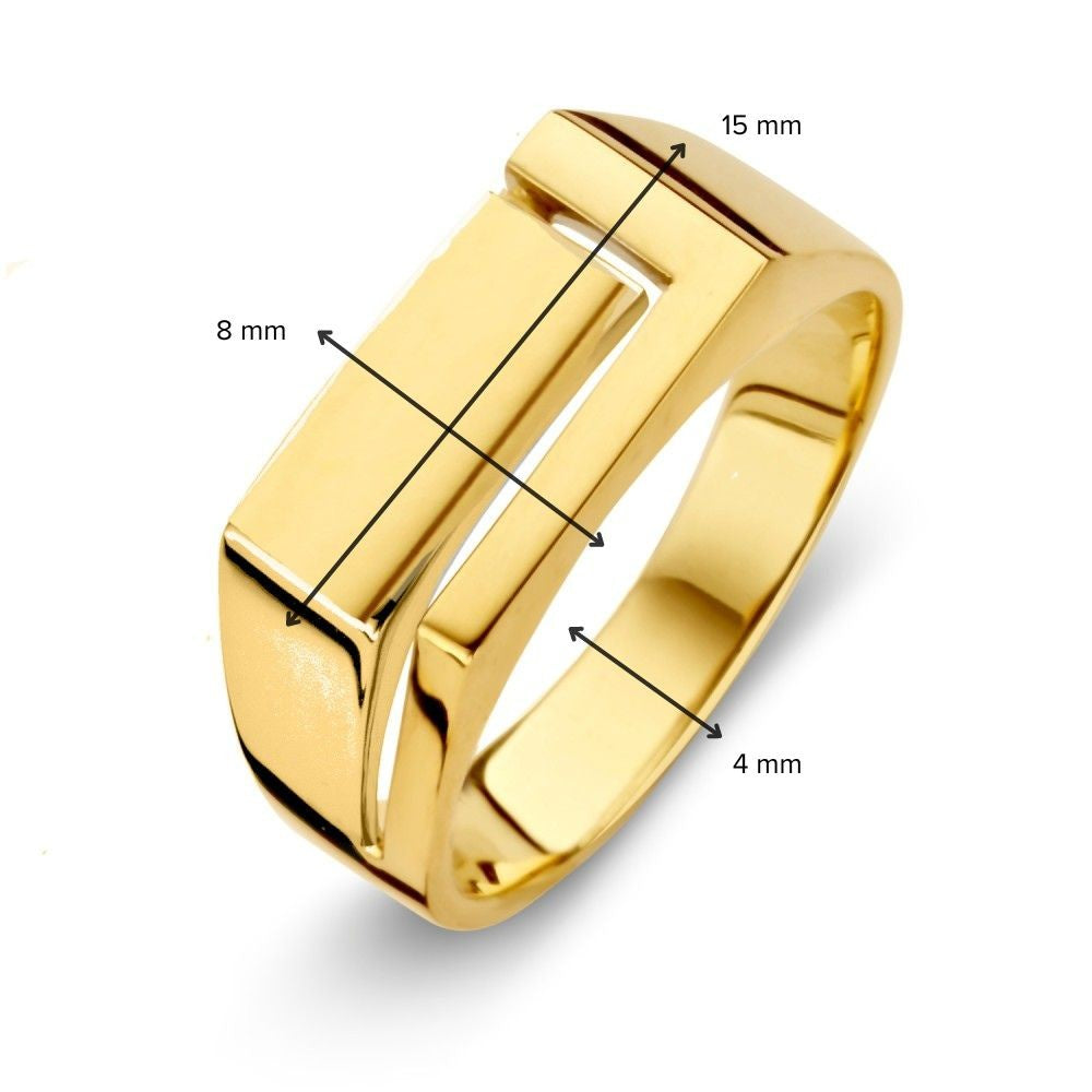 Moderno Anillo de Hombre en Oro Amarillo con Diseño Juguetón y Líneas Elegantes