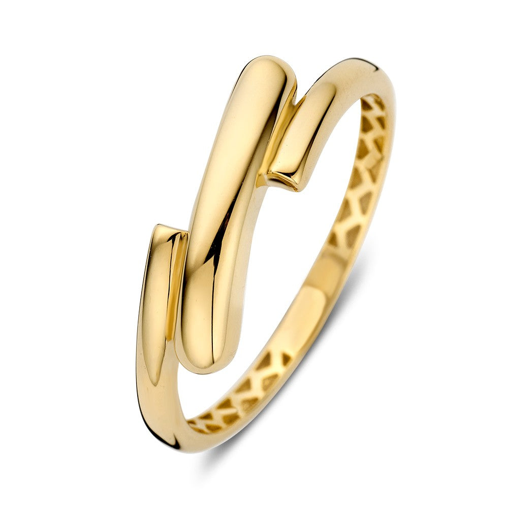 Anillo de oro amarillo con diseño moderno y acabado pulido.