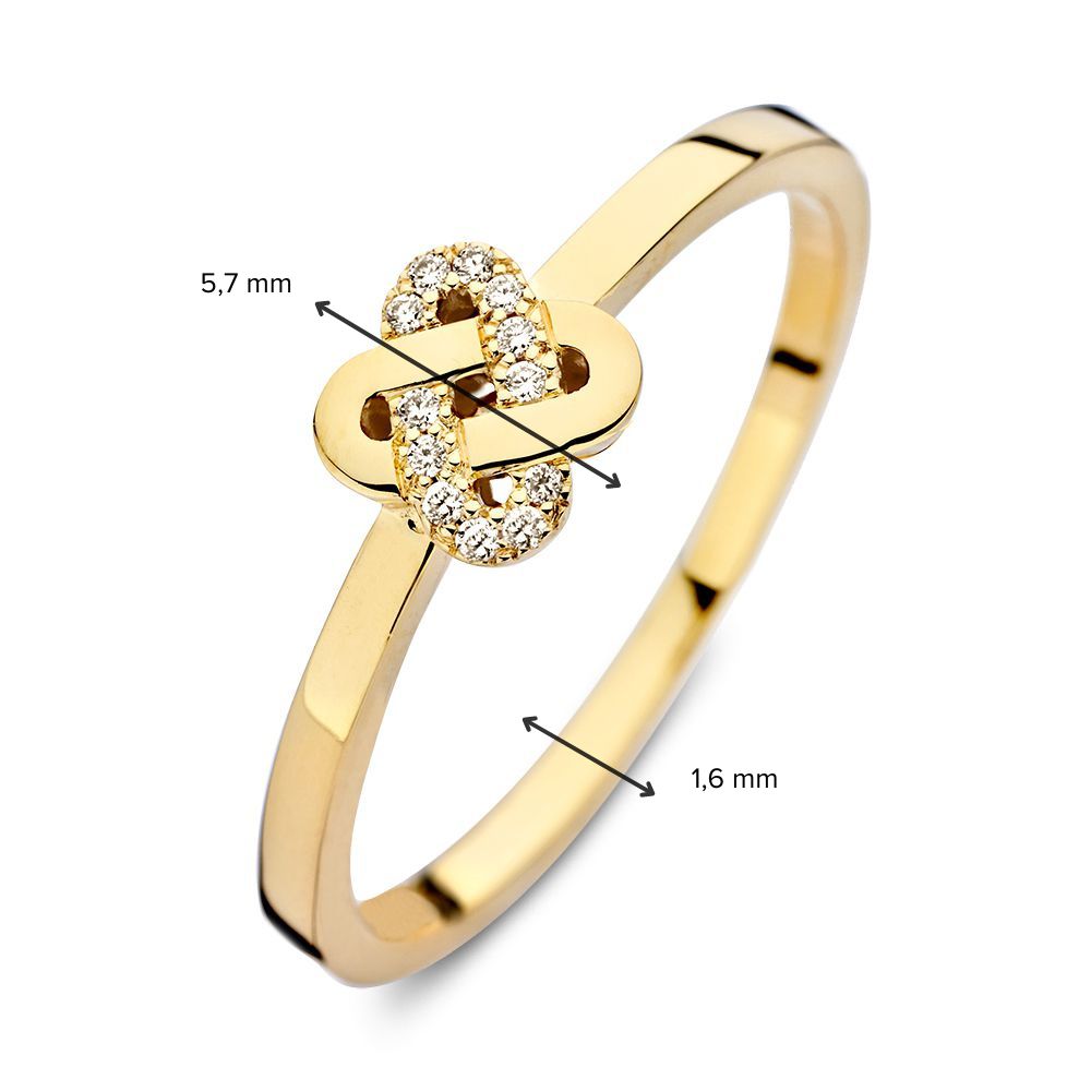 Elegante Anillo de oro amarillo con diseño de nudo y diamante: Una joya atemporal 0.04 crt.