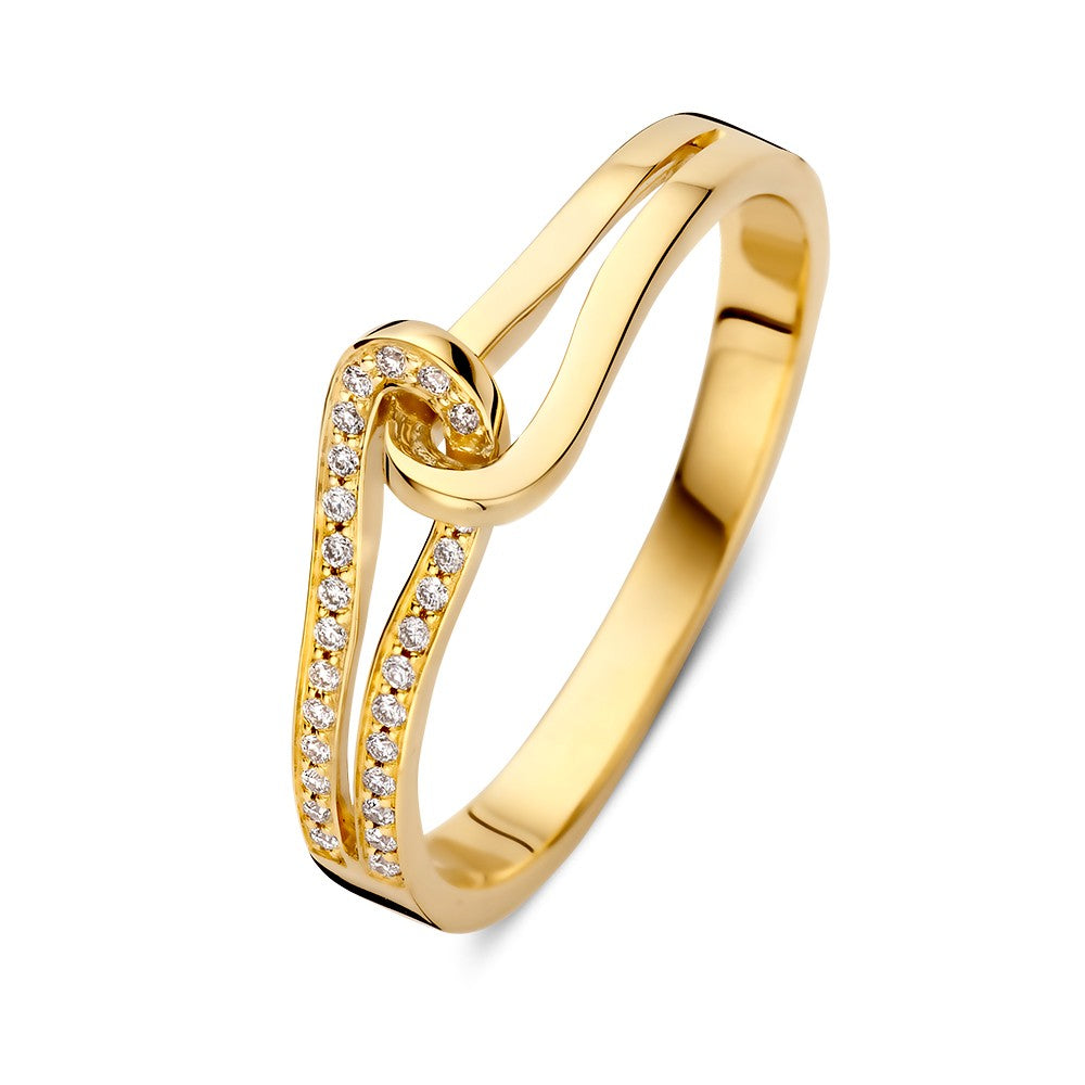 Anillo de oro amarillo con diamantes, diseño elegante y sutil, 0.08 crt.