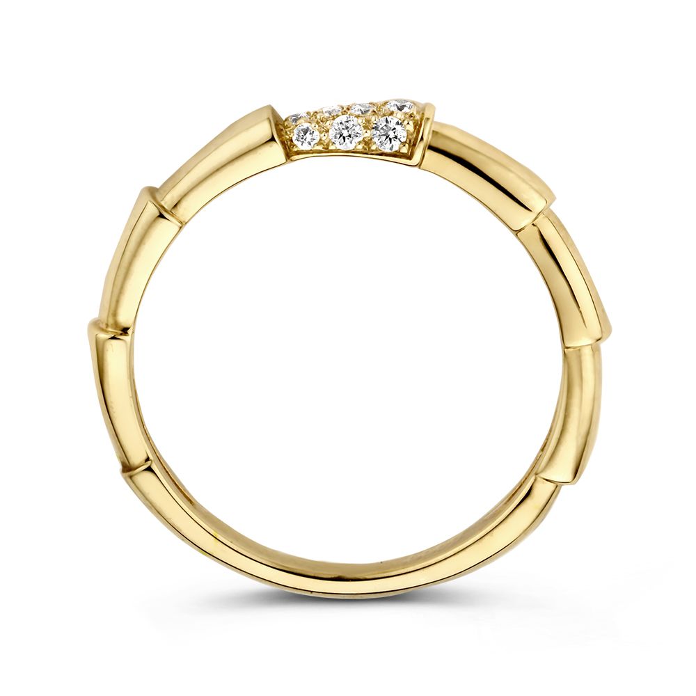 Elegante Anillo de Oro Amarillo con Diseño de Bambú y Diamante – Belleza Atemporal 0.09 crt.