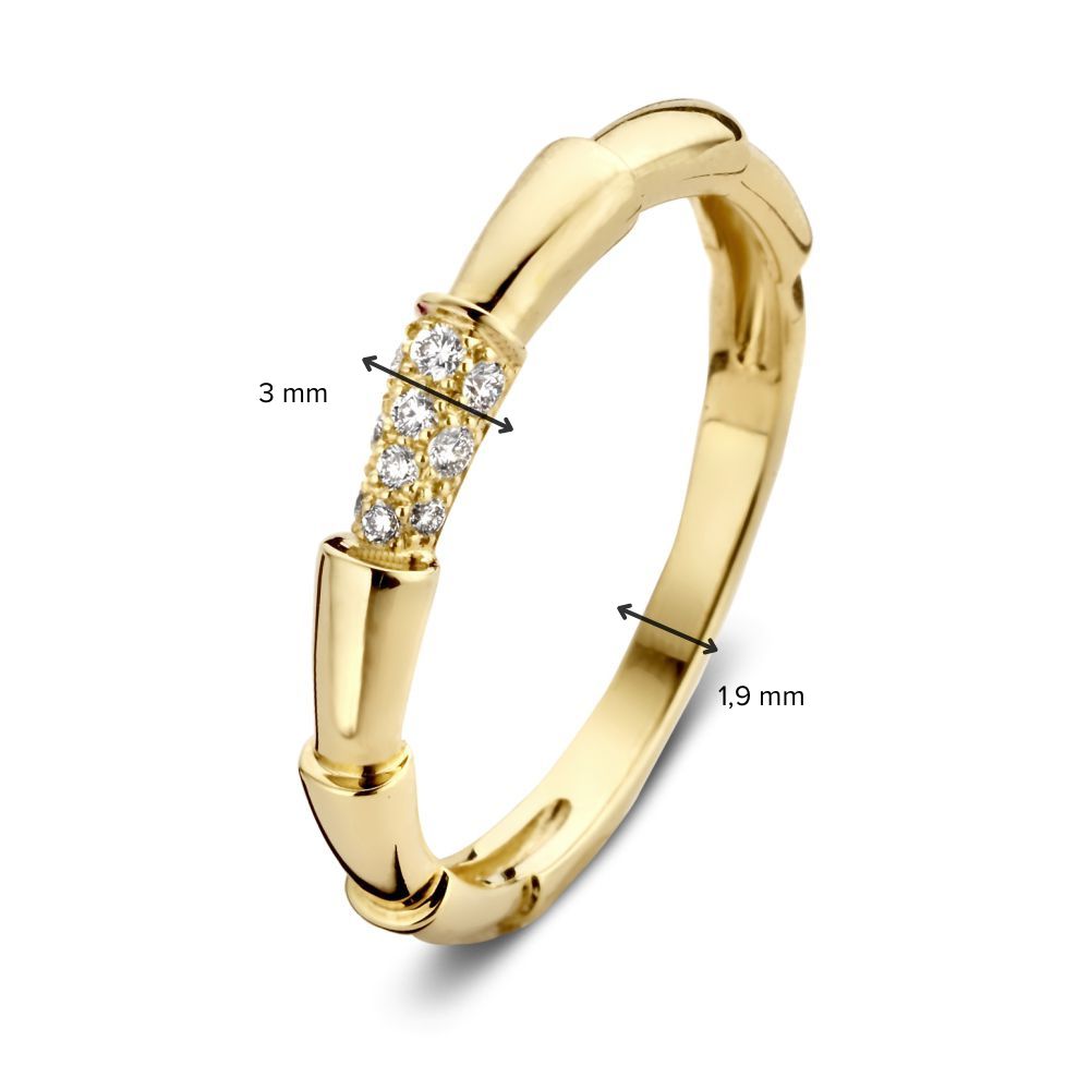 Elegante Anillo de Oro Amarillo con Diseño de Bambú y Diamante – Belleza Atemporal 0.09 crt.