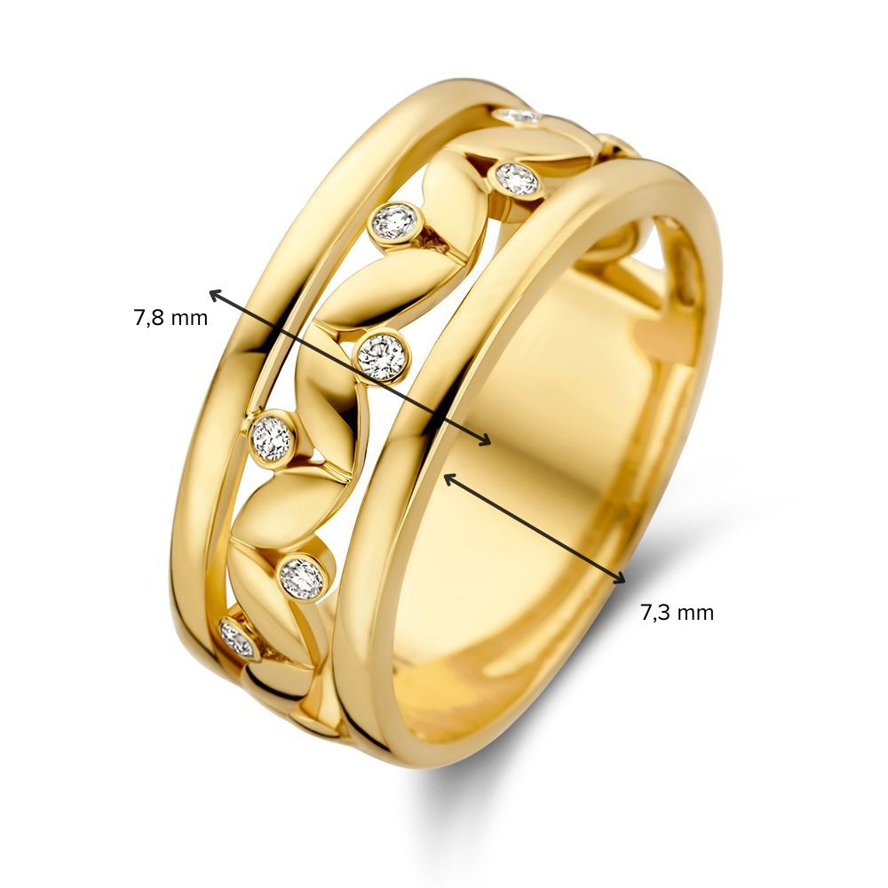Anillo de oro amarillo único con diseño de hoja y diamante – Un lujo natural 0.09 crt.