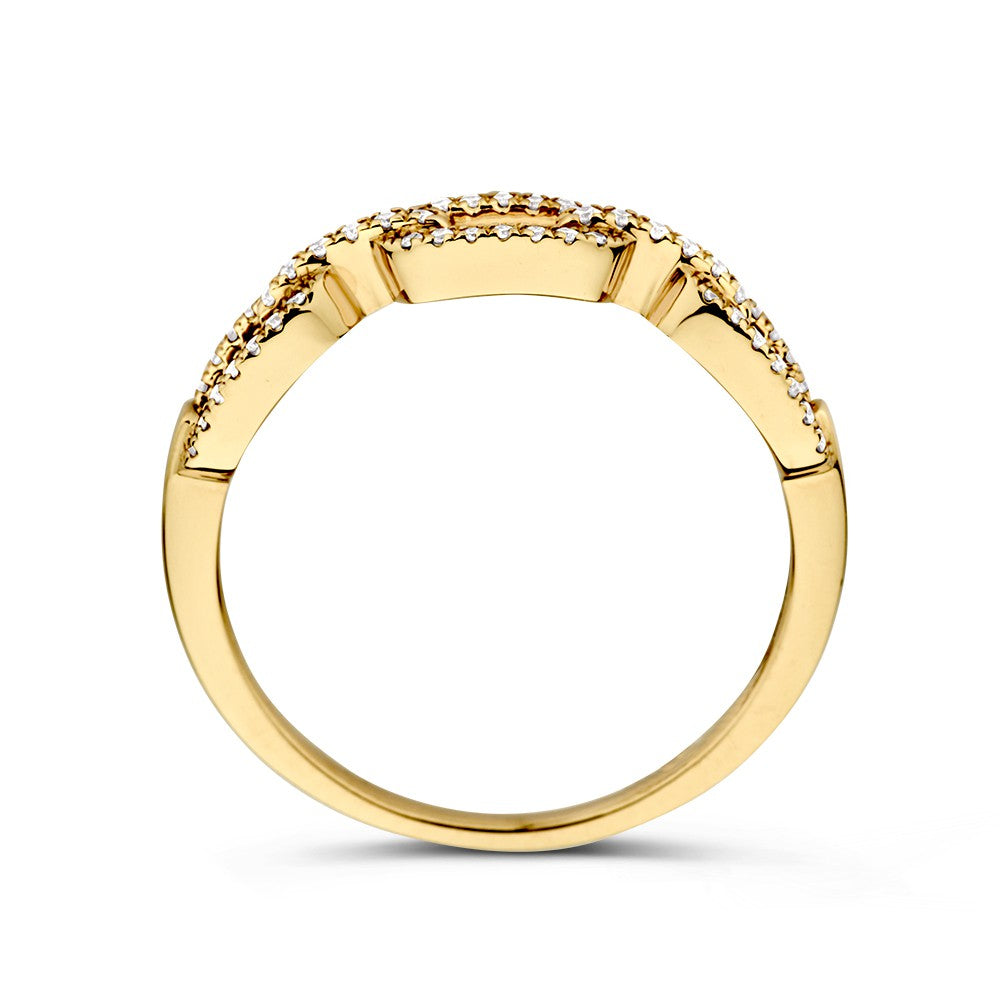 Anillo de oro amarillo con patrón de eslabones y diamantes - lujo de 14 quilates para de mujer