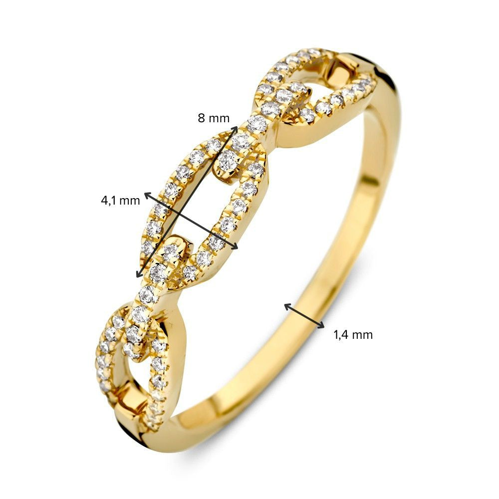 Anillo de oro amarillo con patrón de eslabones y diamantes - lujo de 14 quilates para de mujer