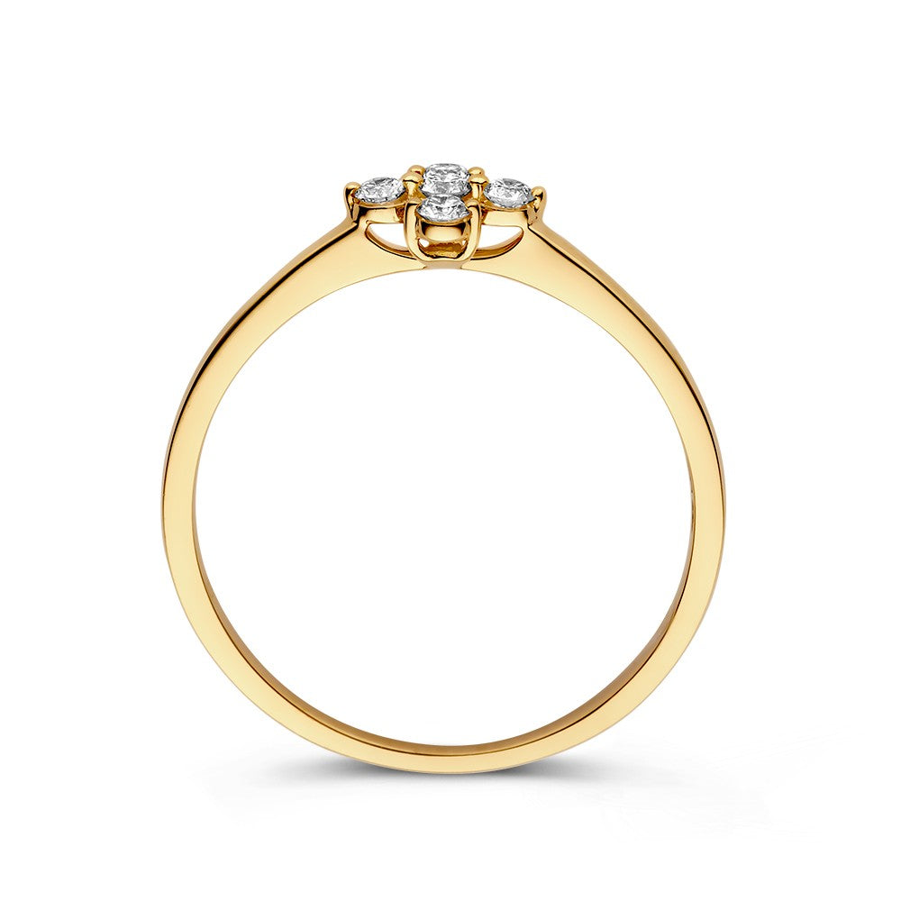 Anillo de flor de oro amarillo elegante con diamante de 0.15ct
