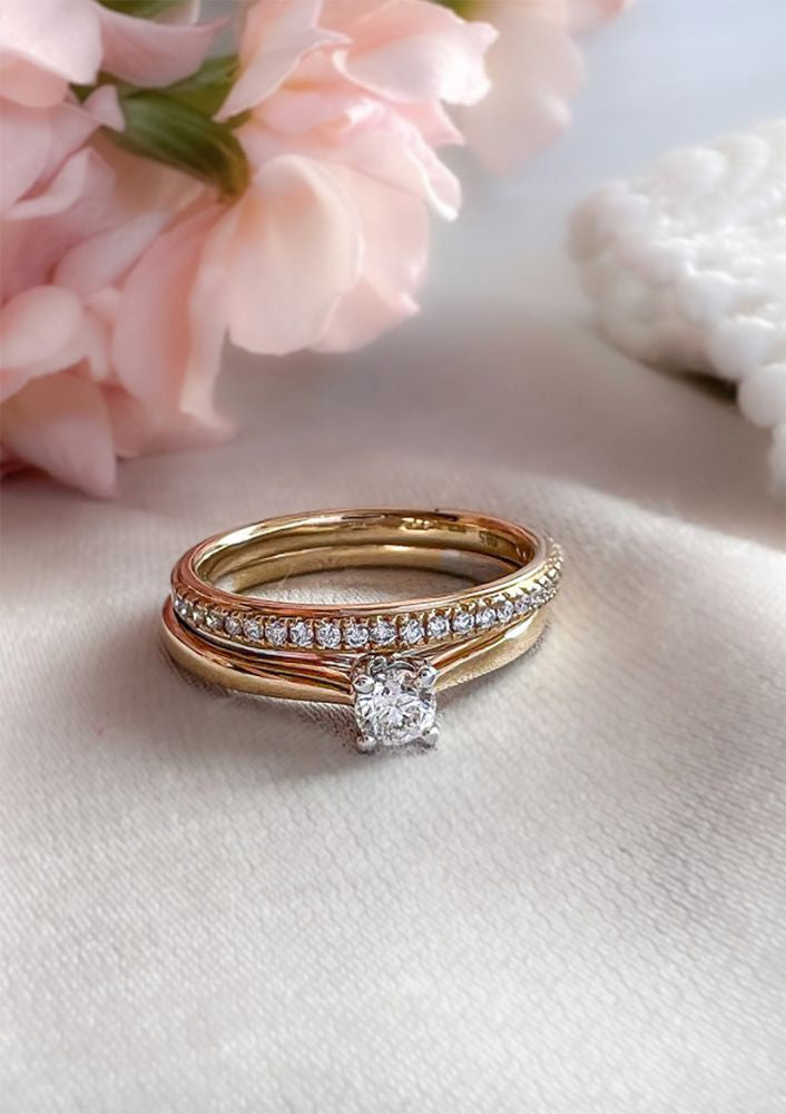 Anillo de mujer de oro amarillo con diamante brillante de 0.17 quilates - Oro de 14 quilates, calidad H/SI-1 - Envío gratis
