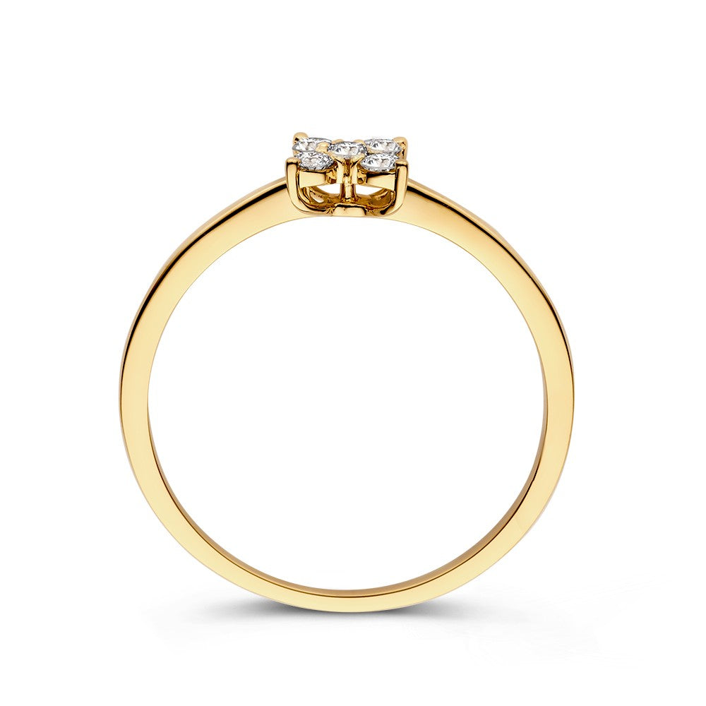 Anillo elegante de oro amarillo con diseño de flor de diamante de 0.17ct