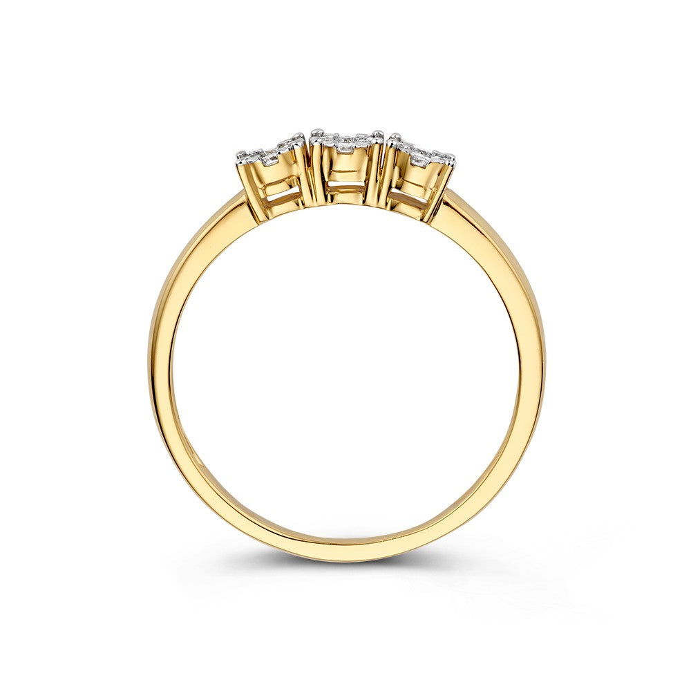 Elegante Anillo de Tres Piedras en Oro Amarillo con Diamantes en Engaste de Entourage – 0,18 crt