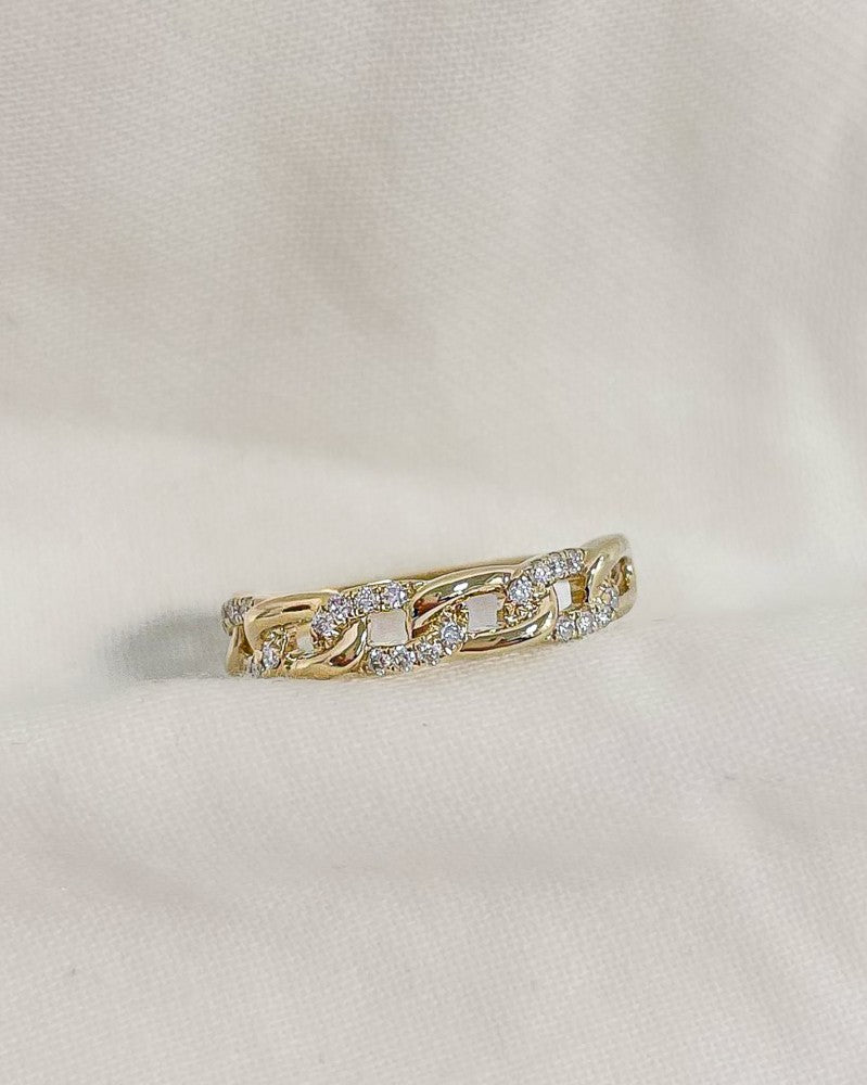 Anillo de eslabones en oro amarillo con tres diamantes - lujo de 14 quilates para de mujer