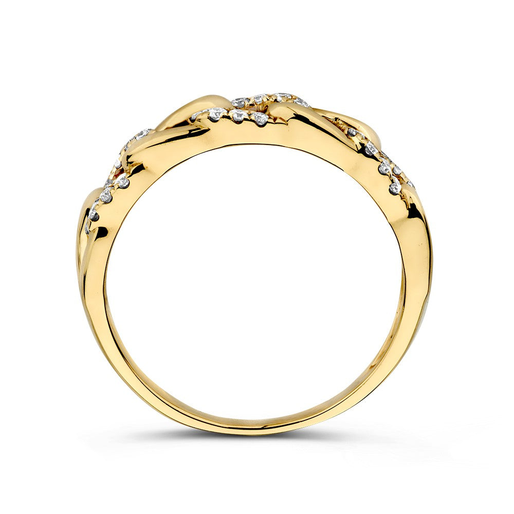Anillo de eslabones en oro amarillo con tres diamantes - lujo de 14 quilates para de mujer