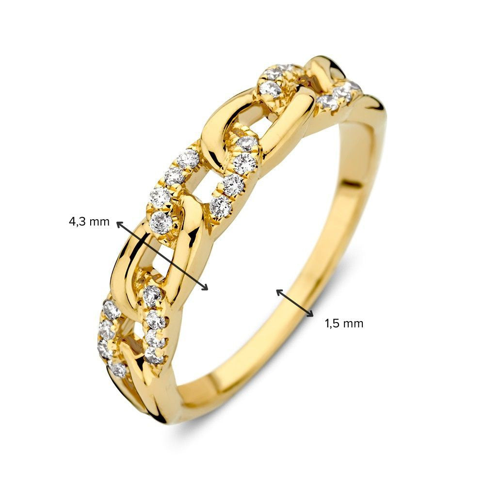 Anillo de eslabones en oro amarillo con tres diamantes - lujo de 14 quilates para de mujer