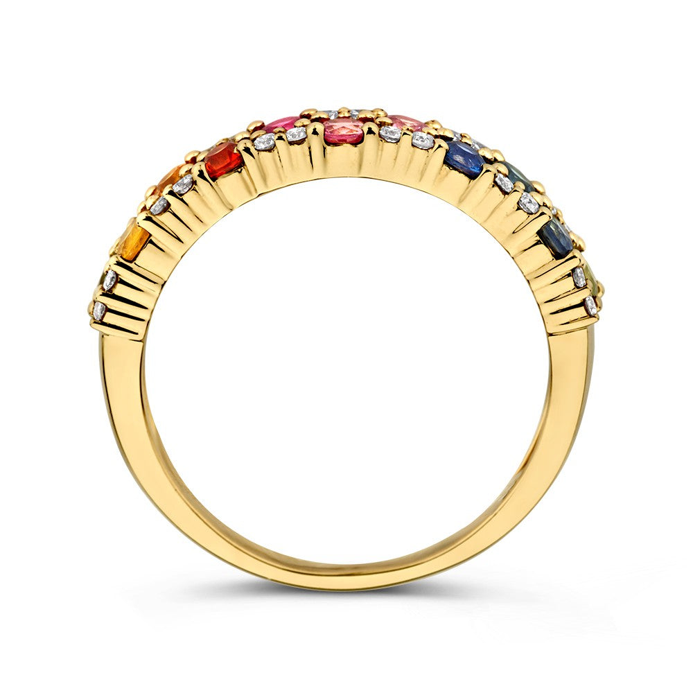Anillo de oro amarillo con zafiro arcoíris y diamantes - lujo de 14 quilates para de mujer