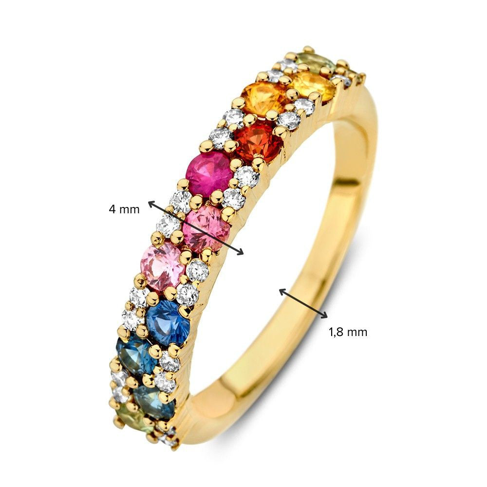Anillo de oro amarillo con zafiro arcoíris y diamantes - lujo de 14 quilates para de mujer