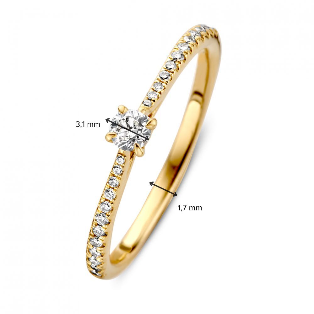 Refinada Anillo de Oro Amarillo con Diamantes Brillantes 0.22 crt.