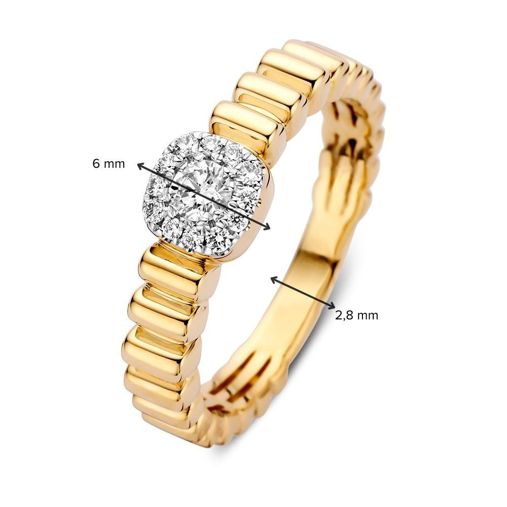 Anillo de oro juguetón con acabado estriado y diamantes brillantes - Elegancia clásica
