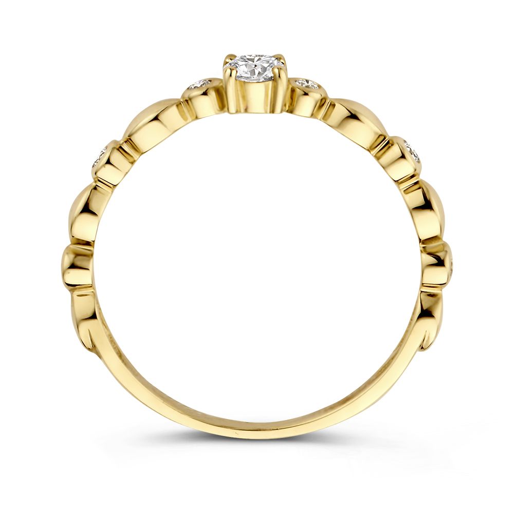 Elegante Anillo de Solitario en Oro Amarillo con Cuerpo Elaborado y Diamante 0.23 crt.