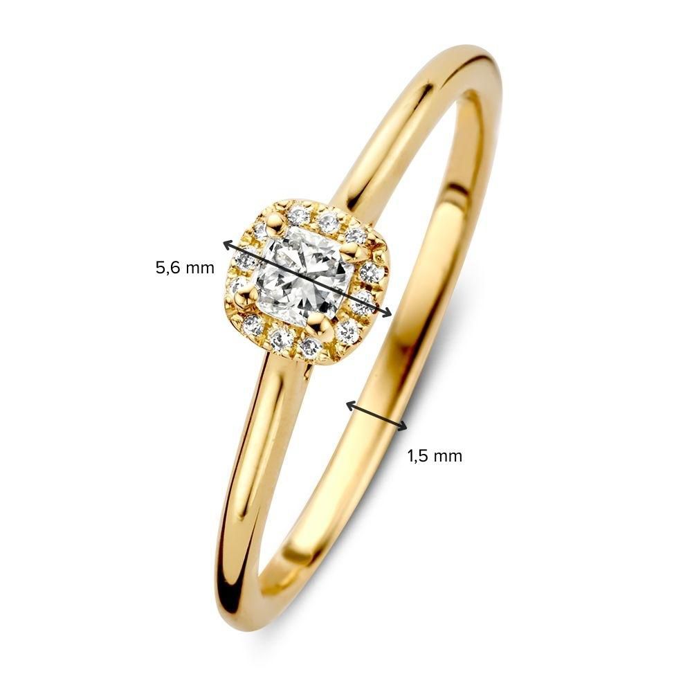Elegante Anillo de Mujer en Oro Amarillo con Piedra Brillante Central en Engaste Cuadrado 0.24 crt.