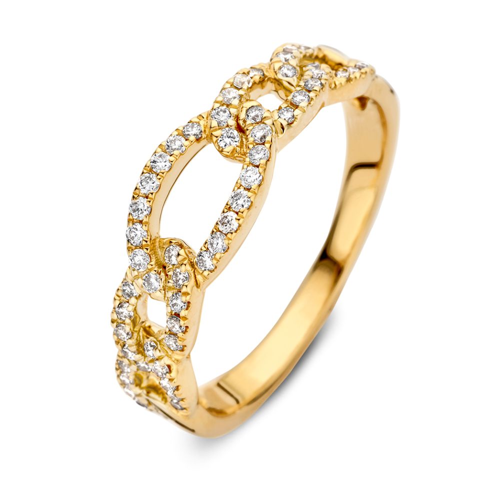 Anillo de eslabones en oro amarillo de 14 quilates con diamantes brillantes de 0,28 quilates.