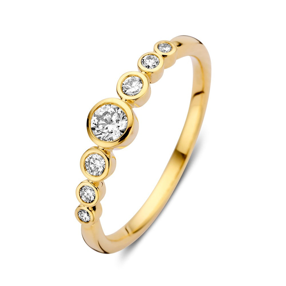 Anillo de oro amarillo de 14k con diseño de burbujas y diamantes de 0.32ct.