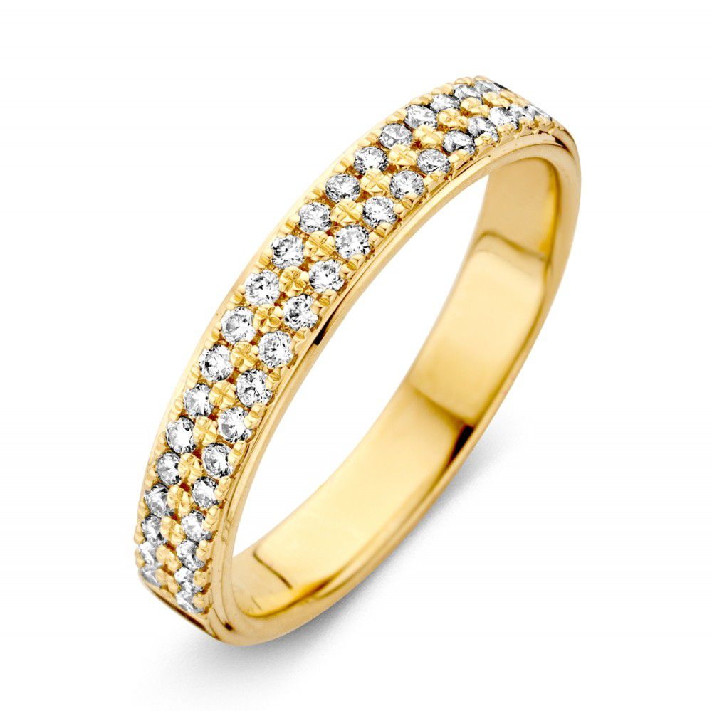 Anillo de dama en oro amarillo de 14 quilates con diamantes en pavé de 0.33 quilates.