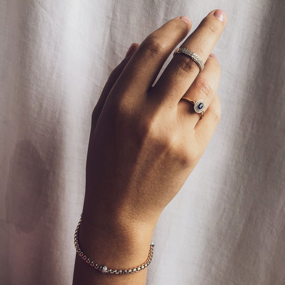 Anillo de mujer en oro amarillo con brillante en engaste pavé – 14 quilates, 0.33 quilates de diamante – Envío gratis