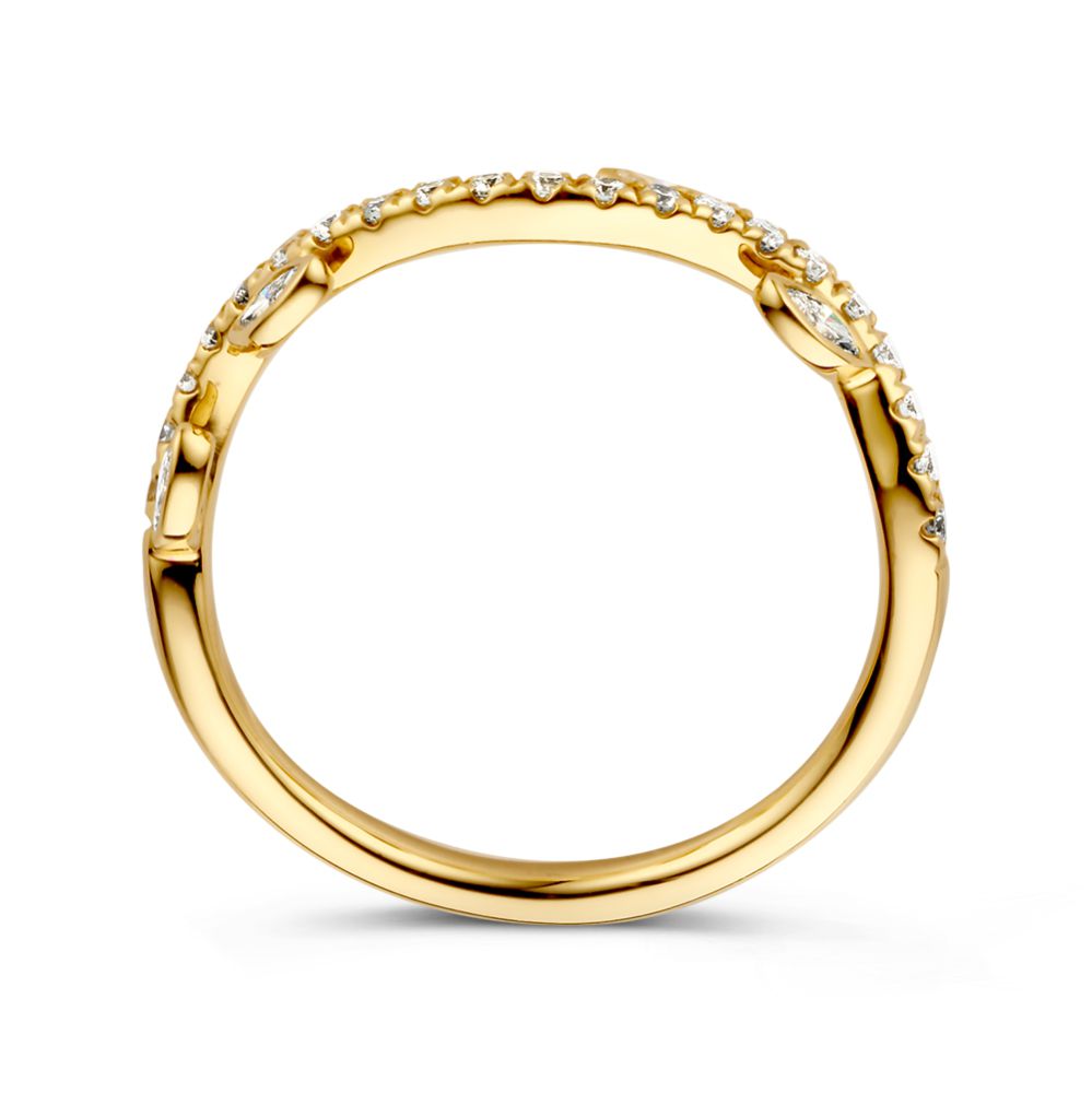 Elegante Anillo de Oro Amarillo con Diseño de Hojas de Diamantes – 14 Quilates de Oro, 0.37ct Diamante