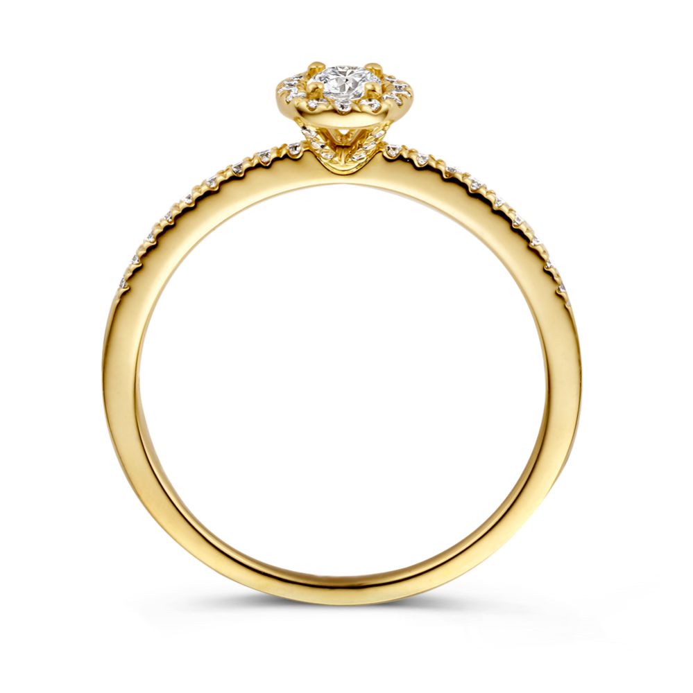 Elegante Anillo de Oro Amarillo con Diamante Ovalado y Halo – 14 Quilates de Oro, 0.40ct Diamante