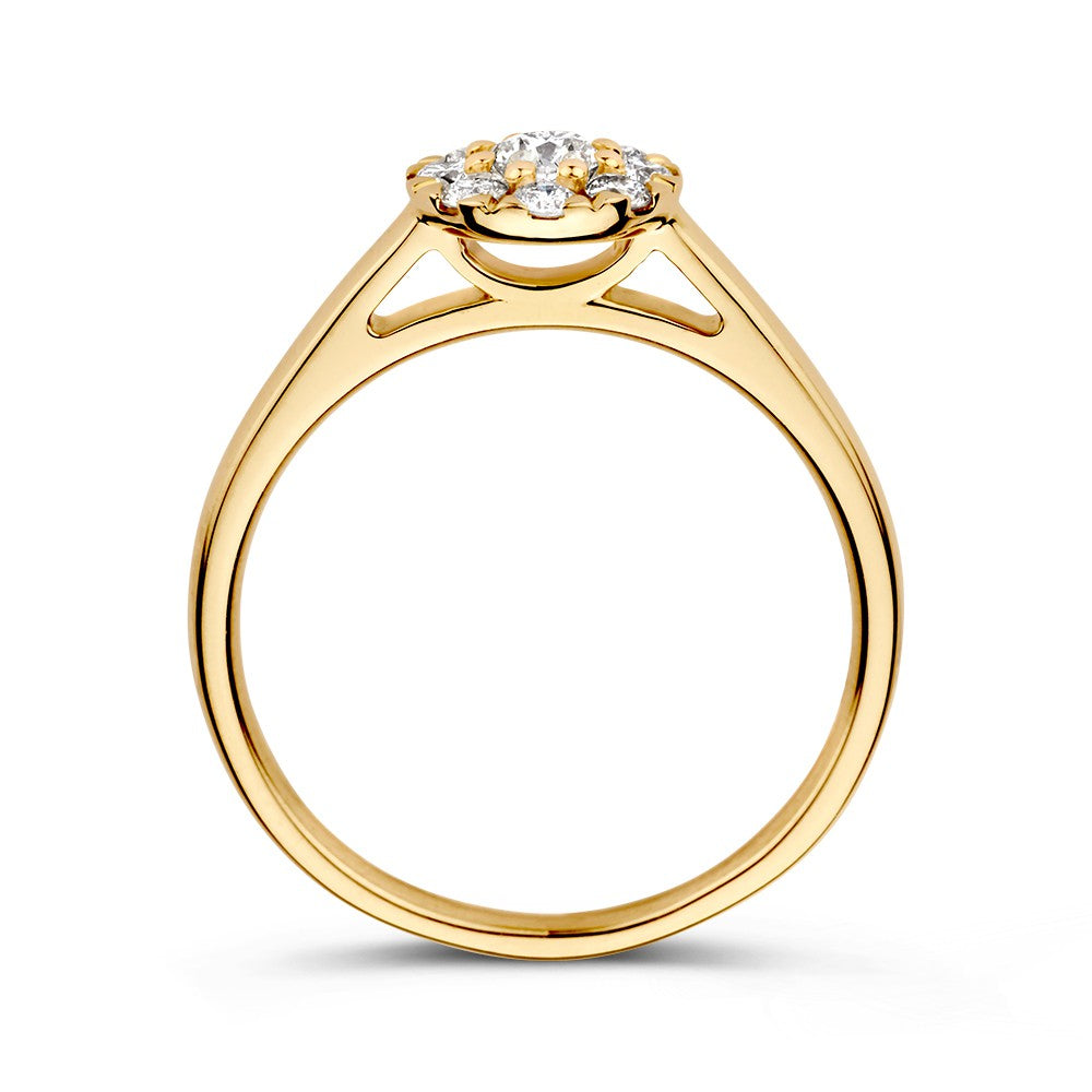 Elegante Anillo de Oro Amarillo con Halo de Diamante – 14 Quilates de Oro, 0.40ct Diamante