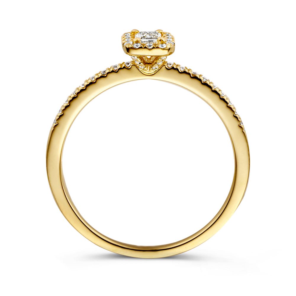 Anillo de oro amarillo con diamante especial y piedra central esmeralda tallada – 14 quilates de oro, 0.42ct de diamantes
