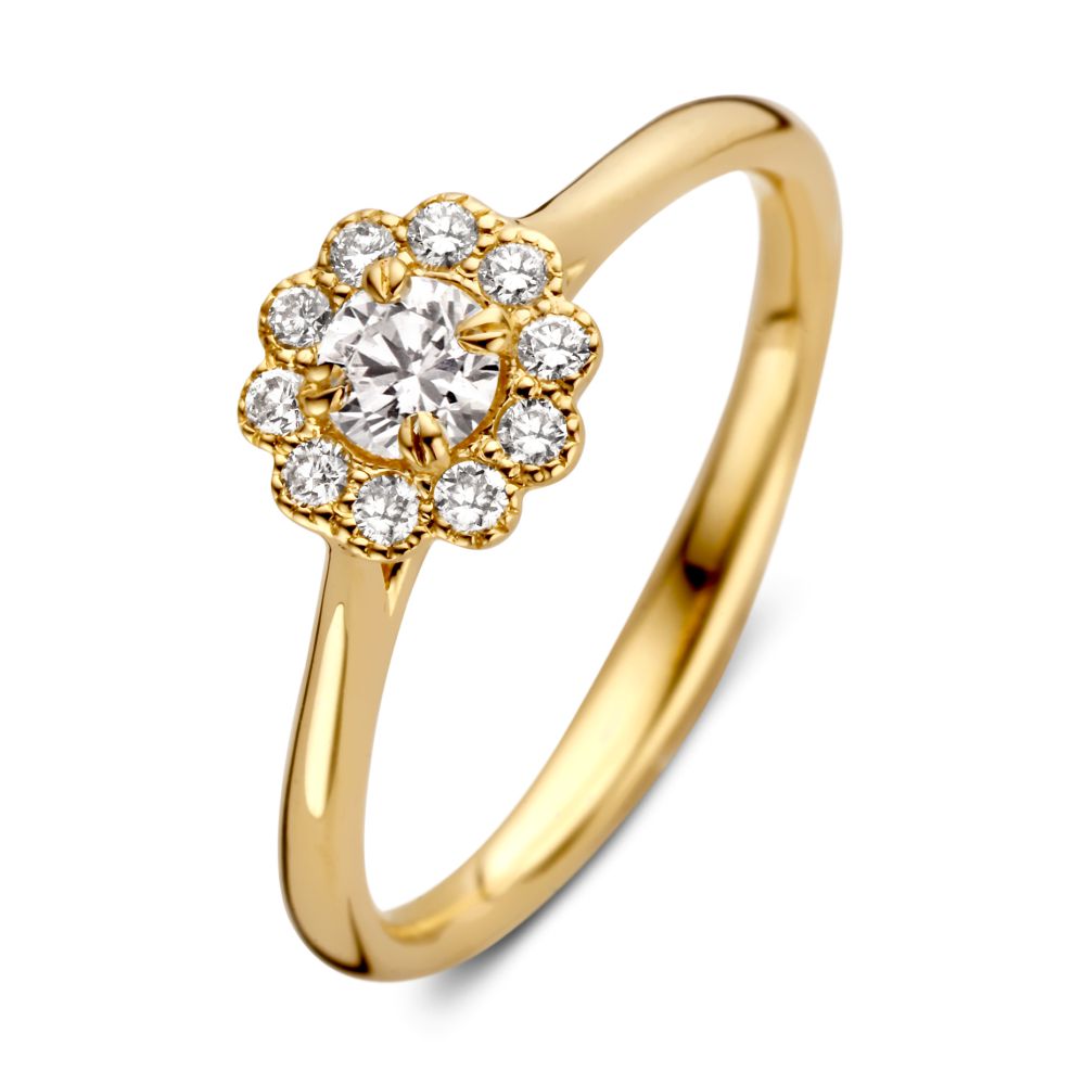 Anillo vintage de oro amarillo de 14 quilates con diamantes, con un diseño floral y 0.43 ct de diamantes.