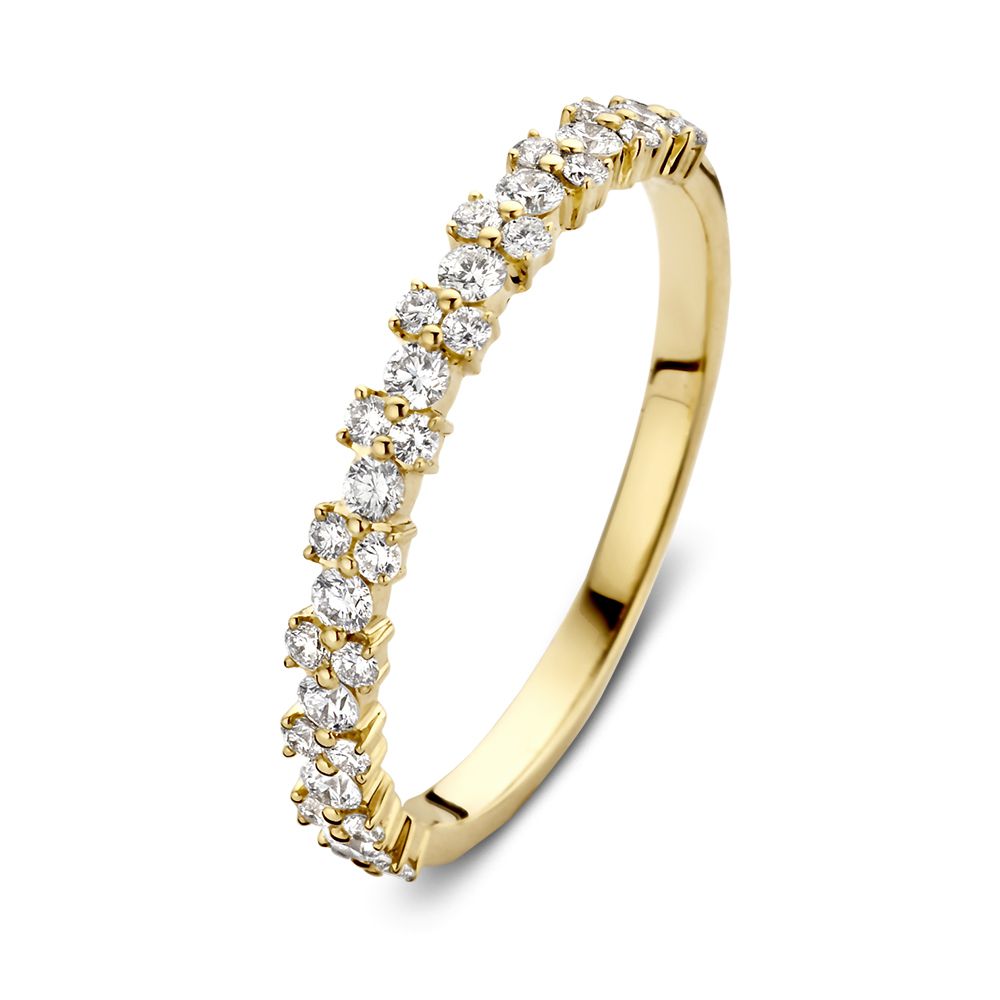 Anillo de oro amarillo elegante con diamantes, 14 quilates y 0.43 ct de diamantes.