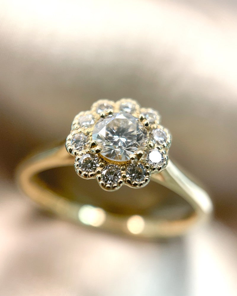 Anillo de oro amarillo vintage con diamantes – 14 quilates de oro, 0.43ct diamantes