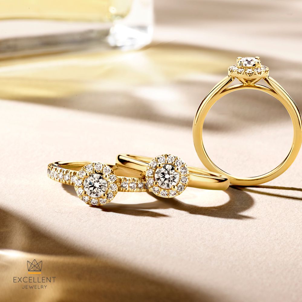 Espléndido Anillo de Entourage en Oro Amarillo con 0,32ct Diamante – Combinable sin Costuras