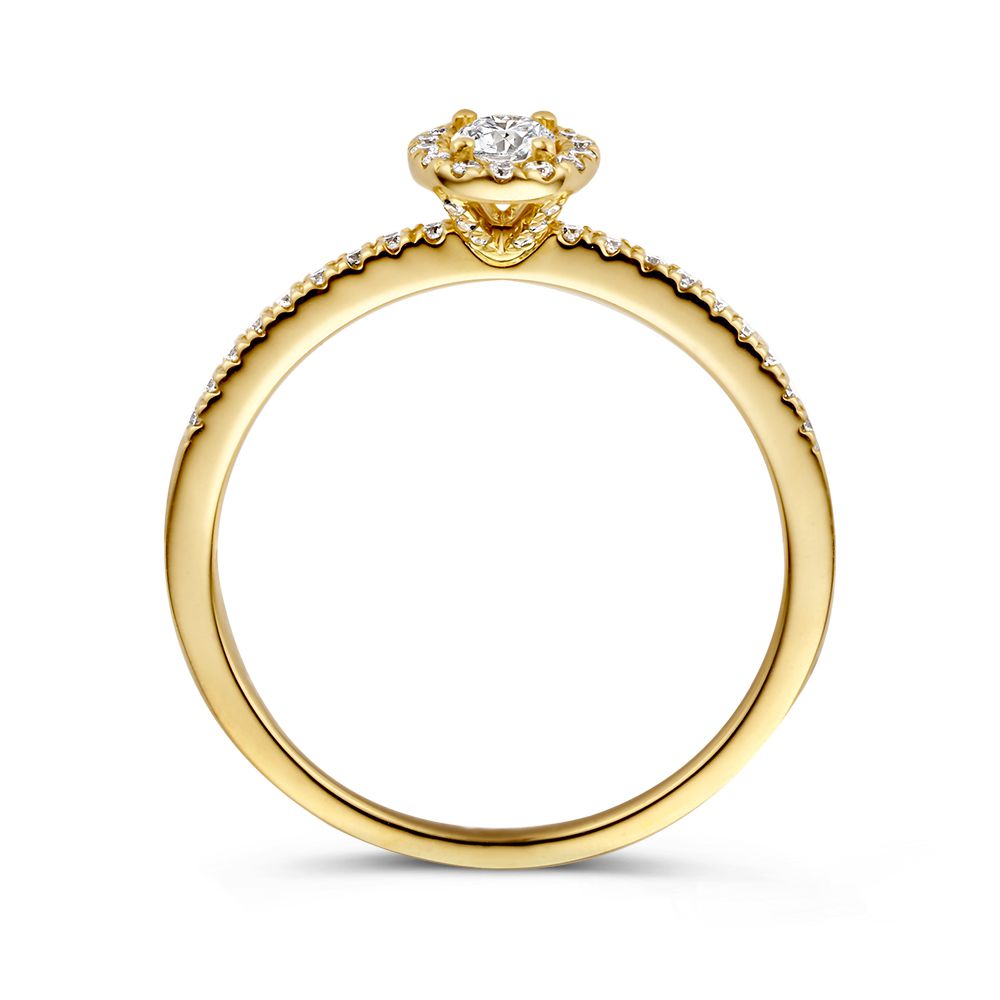 Elegante Anillo de Oro Amarillo con 0,20ct Brillante y Halo de Diamantes