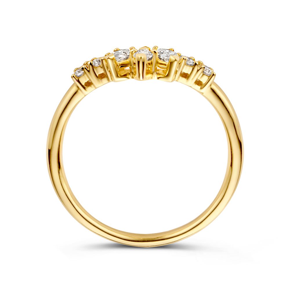 Hermoso Anillo de Mujer en Oro Amarillo con Diamantes y Piedras Talladas en Marquesa 0.47 crt.