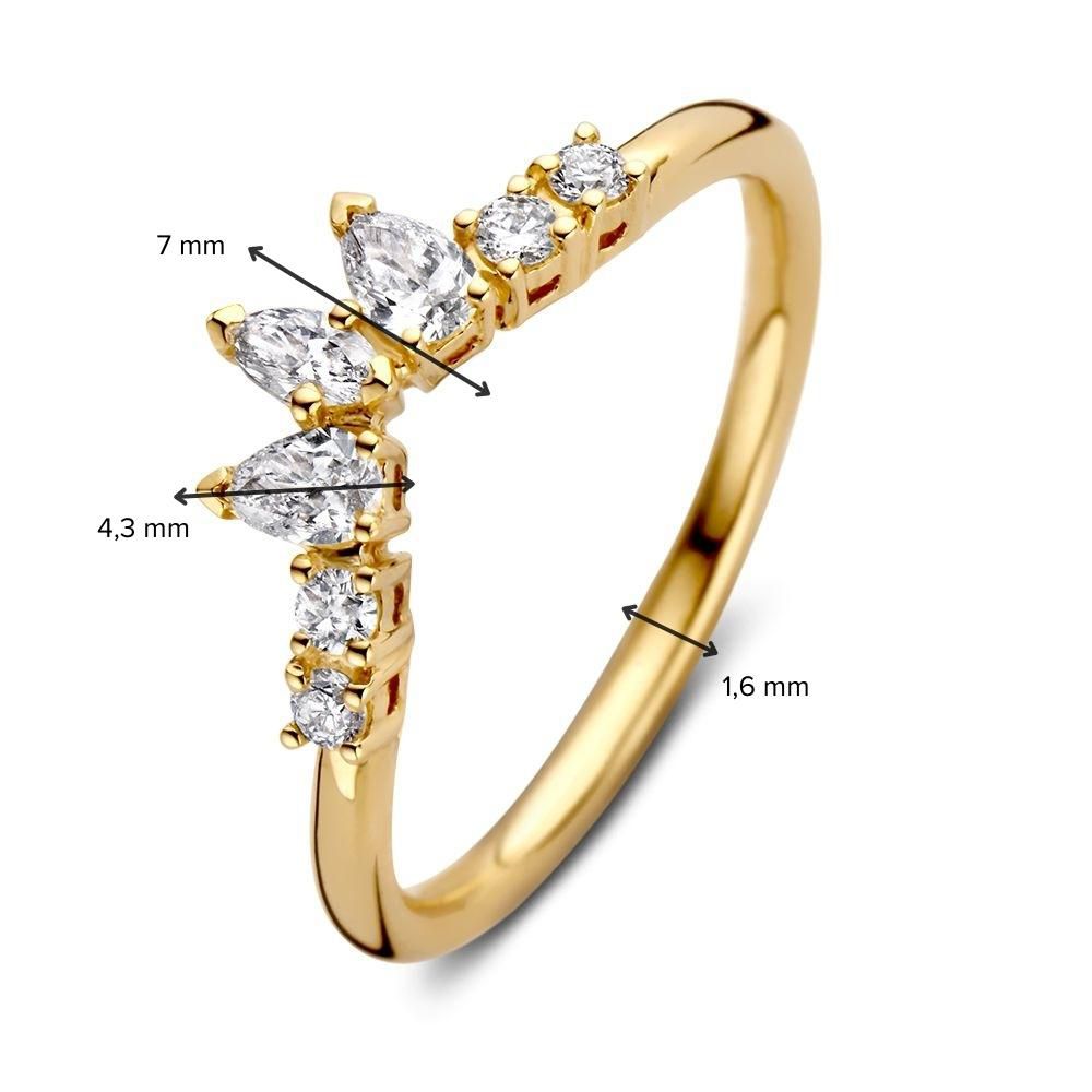Hermoso Anillo de Mujer en Oro Amarillo con Diamantes y Piedras Talladas en Marquesa 0.47 crt.