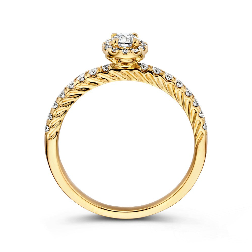 Espléndido Anillo de Oro Amarillo con Diamantes y Brillante en Montura de Entourage – 14 Quilates 0.50 crt.