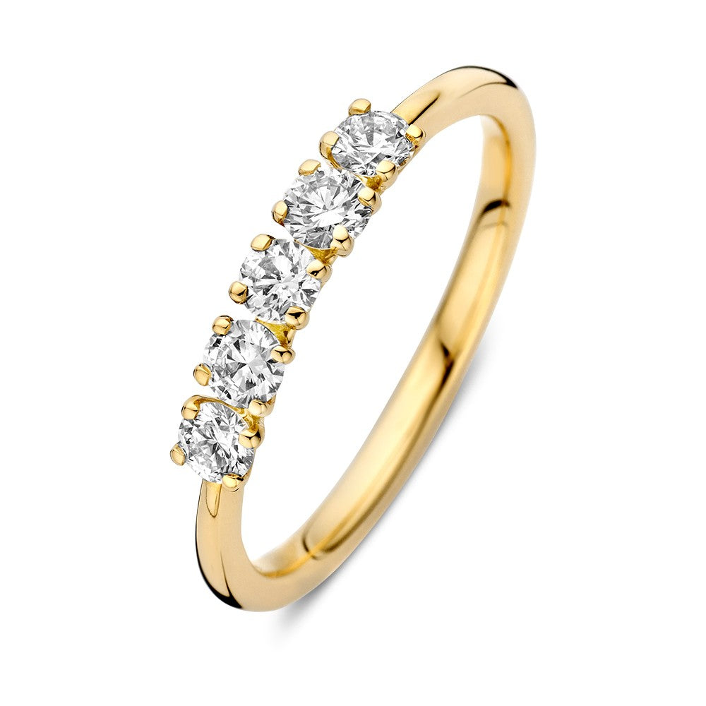 Anillo de oro amarillo con cinco diamantes brillantes de 0,50 quilates.