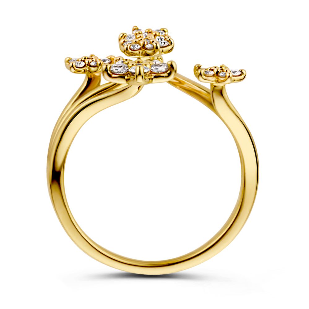 Espléndido Anillo de Oro Amarillo con Estrellas de Diamantes – 14 Quilates 0.51 crt.