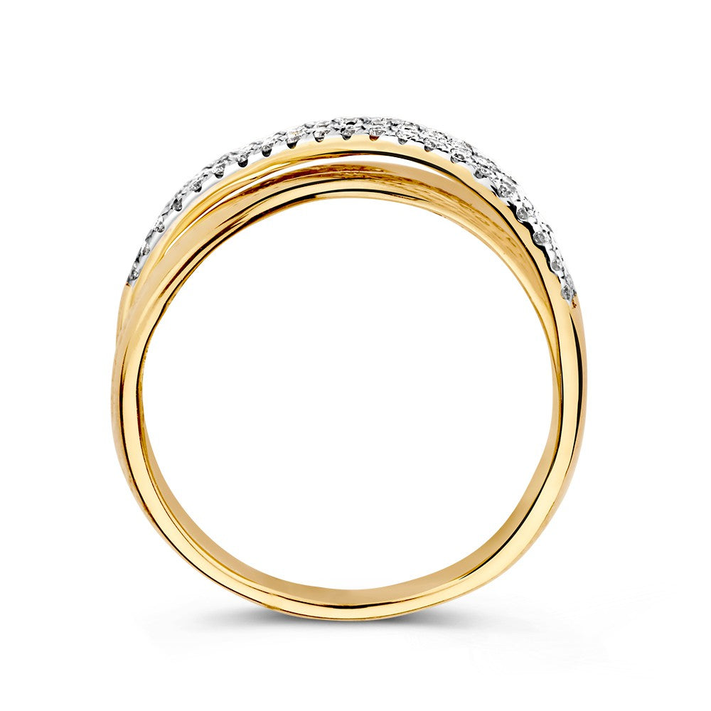 Anillo de cruce especial en oro amarillo con diamantes - 14 quilates