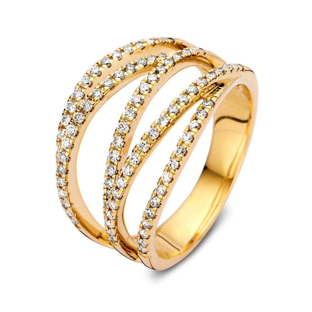 Anillo de oro amarillo de 14k con diseño entrelazado y diamantes de 0.53ct.
