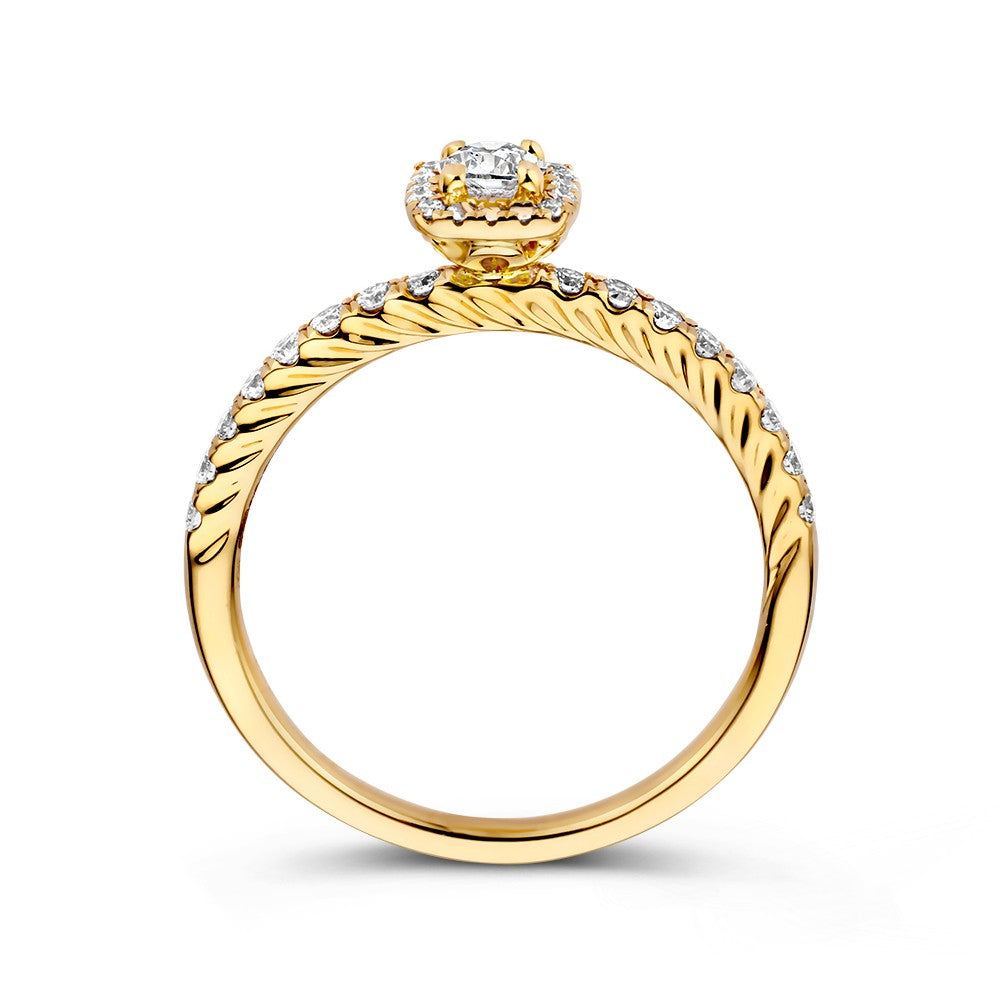 Espléndido Anillo de Oro Amarillo con Diamantes y Brillante en Montura Cuadrada – 14 Quilates 0.53 crt.