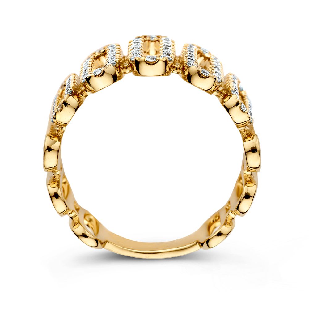 Anillo de oro amarillo único con eslabones ovalados y diamantes brillantes – 14 quilates 0.62 crt.